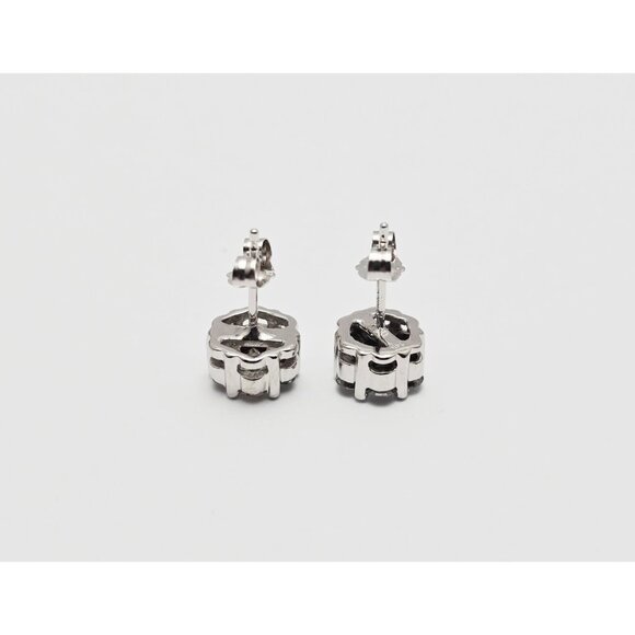 Beautiful 14K Solid White Gold Designer Round Cut Diamond Flower Stud Earrings - Picture 10 of 13